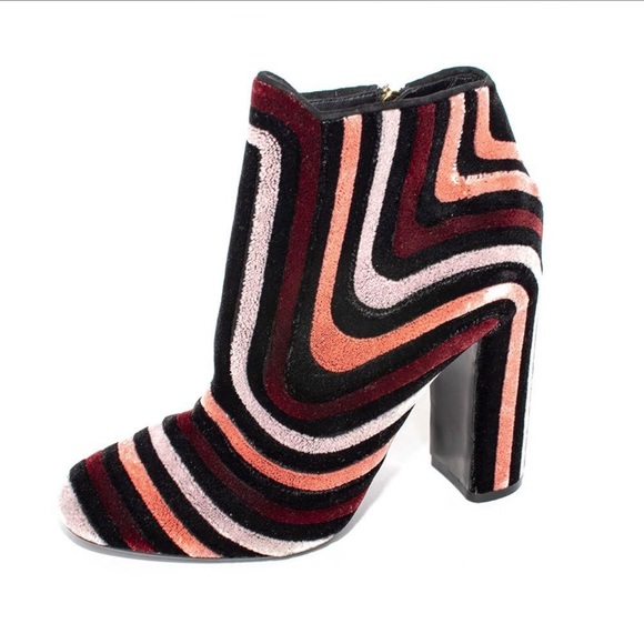 Salvatore Ferragamo Size 6.5 Pink Striped Velour Boots - Picture 1 of 5